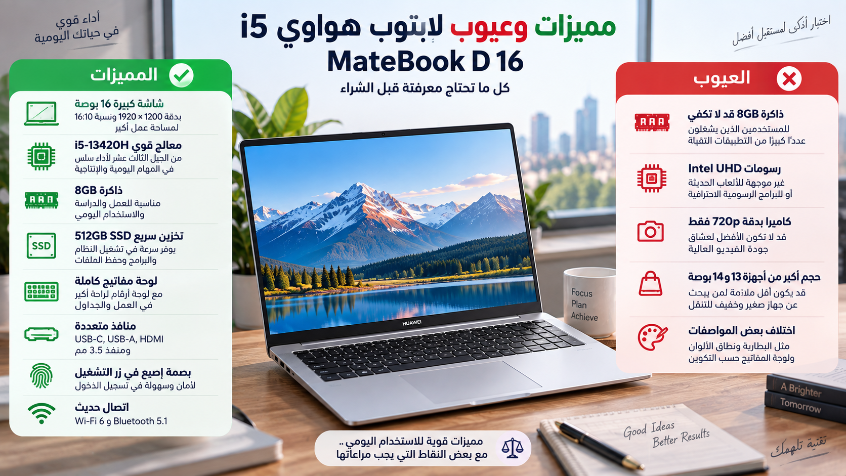 مميزات وعيوب لابتوب هواوي i5 MateBook D 16